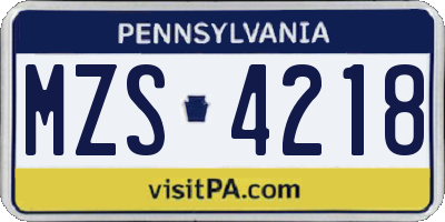 PA license plate MZS4218