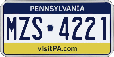 PA license plate MZS4221