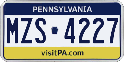 PA license plate MZS4227