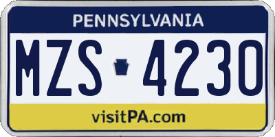 PA license plate MZS4230