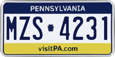 PA license plate MZS4231