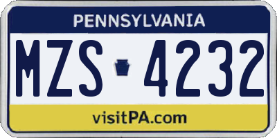 PA license plate MZS4232