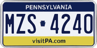 PA license plate MZS4240