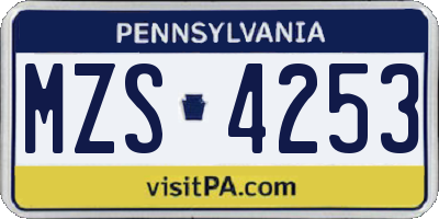 PA license plate MZS4253