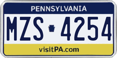 PA license plate MZS4254
