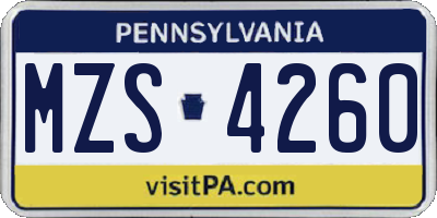 PA license plate MZS4260