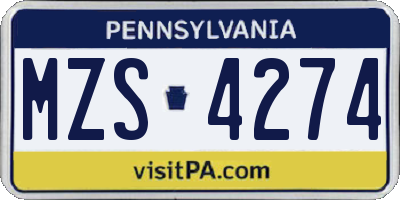 PA license plate MZS4274