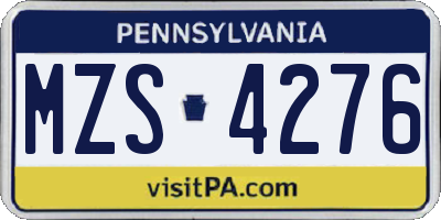 PA license plate MZS4276