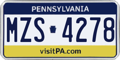 PA license plate MZS4278