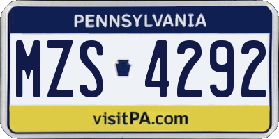 PA license plate MZS4292