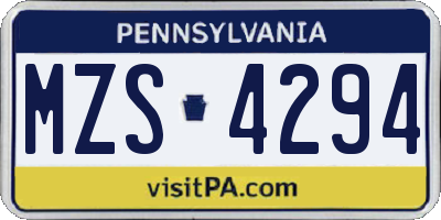 PA license plate MZS4294