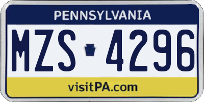 PA license plate MZS4296