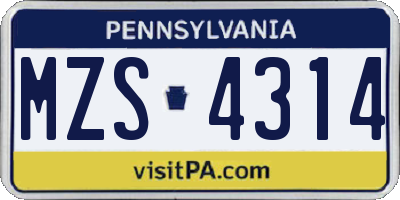 PA license plate MZS4314