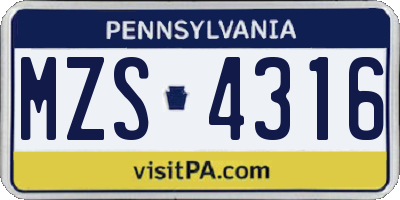 PA license plate MZS4316