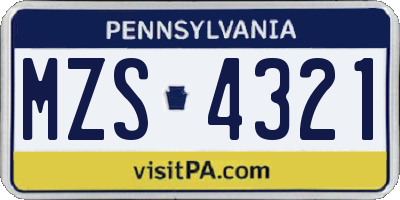 PA license plate MZS4321