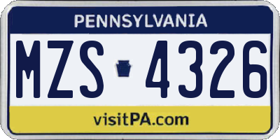 PA license plate MZS4326