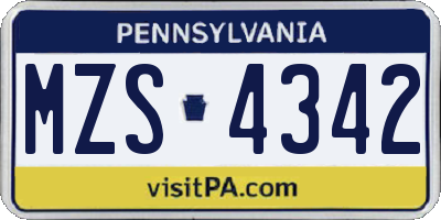 PA license plate MZS4342