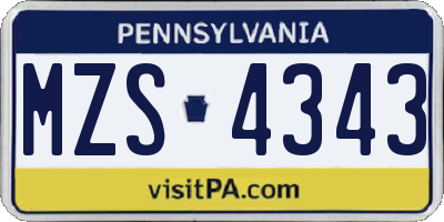 PA license plate MZS4343