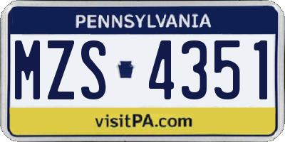 PA license plate MZS4351