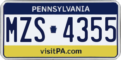 PA license plate MZS4355