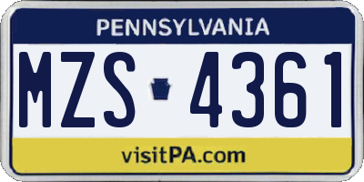 PA license plate MZS4361
