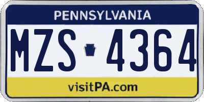 PA license plate MZS4364