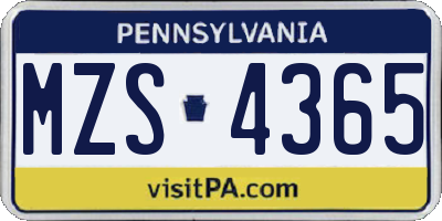PA license plate MZS4365
