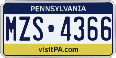 PA license plate MZS4366
