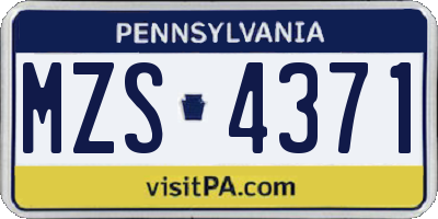 PA license plate MZS4371