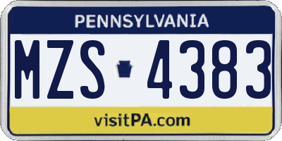 PA license plate MZS4383