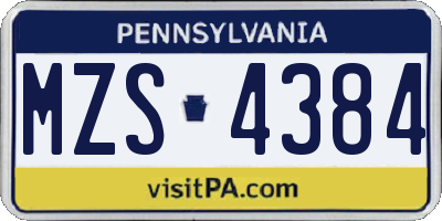PA license plate MZS4384