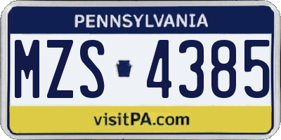 PA license plate MZS4385