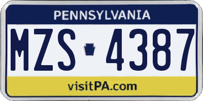PA license plate MZS4387