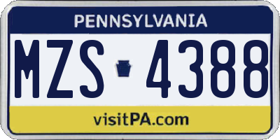 PA license plate MZS4388