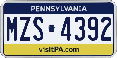 PA license plate MZS4392