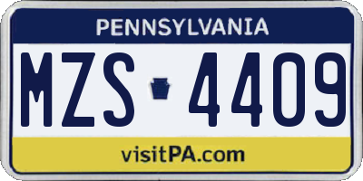 PA license plate MZS4409