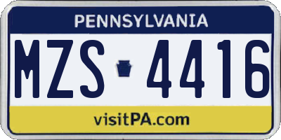 PA license plate MZS4416