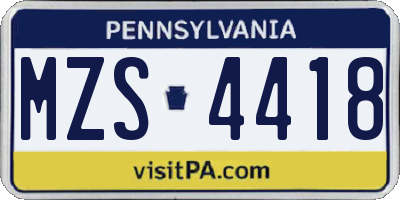 PA license plate MZS4418