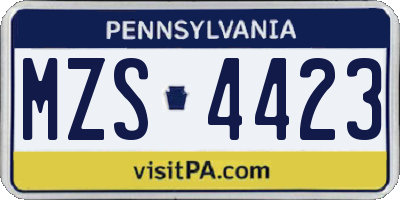 PA license plate MZS4423