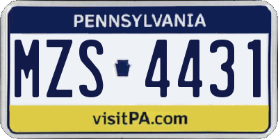 PA license plate MZS4431