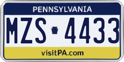 PA license plate MZS4433