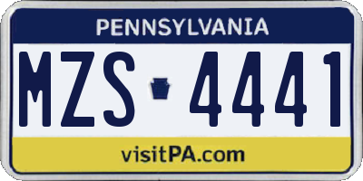 PA license plate MZS4441