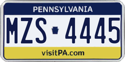 PA license plate MZS4445