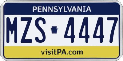 PA license plate MZS4447