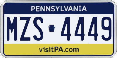 PA license plate MZS4449