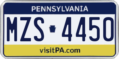 PA license plate MZS4450