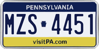 PA license plate MZS4451