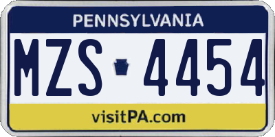 PA license plate MZS4454