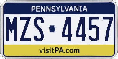 PA license plate MZS4457