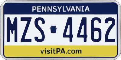 PA license plate MZS4462